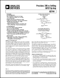 AD744BQ datasheet: +-18V; 500mW; precision, 500ns seeling BiFET Op Amp. For output buffers for 12-bit, 14-bit and 16-bit DACs, ADC buffers, cable drivers, wideband; preampifiers and active filters AD744BQ