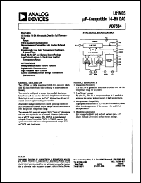 AD7534KN datasheet: -0.3 to +17V; 450mW; LC2MOS uP-compatible 14-bit DAC. For microprocessor based control systems, digital audio reconstruction AD7534KN