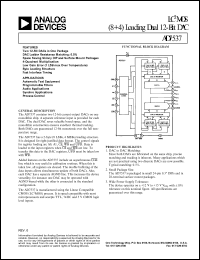 AD7537KN datasheet: -0.3 to +17V; 450mW; LC2MOS (8+4) loading dual 14-bit DAC. For automatic test equipment, programmable filters, auduo applications, synchro applications and process control AD7537KN