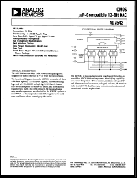 AD7542JP datasheet: 0-+7V; 670mW; CMOS uP-compatible 12-bit DAC AD7542JP