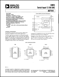 AD7543JN datasheet: 0 to +7V; 670mW; CMOS serial input 12-bit DAC AD7543JN