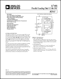 AD7547KN datasheet: -0.3 to +17V; 450mW; LC2MOS parallel loading dual 12-bit DAC. For automatic test equipment, programmable filters, audio applications AD7547KN