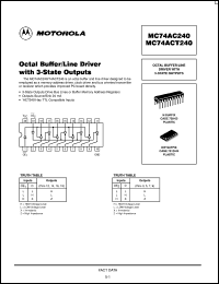 MC74ACT240DWR2 datasheet: Octal Buffer/Line Driver with 3 State Outputs MC74ACT240DWR2