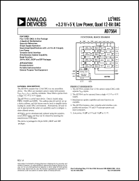 AD7564BR datasheet: -0.3 to +6V; nominal V:+5V; 875mW; LC2MOS low power quad 12-bit uP-compatibleDAC. For process control, portable istrumentation, general purpose test equipment AD7564BR