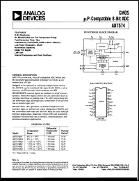 AD7574AQ datasheet: 0 to +7.0V; 670mW; CMOS uP-compatible 8-bit ADC AD7574AQ
