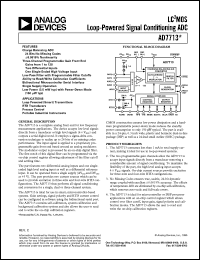 AD7713AN datasheet: -0.3 to +12V; 450mW; LC2MOS loop-powered signal conditioning ADC. For process control, portable industrial instruments, RTD transducers, loop powered (smart) transmitters AD7713AN