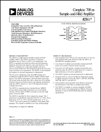 AD781JN datasheet: -0.3 to +15V; 195mW; complete 700ns sample-and-hold amplifier AD781JN