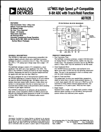 AD7820BQ datasheet: 0 to +7V; 450mW; LC2MOS high speed uP-compatible 8-bit ADC with track/hold function AD7820BQ