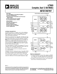 AD7837BN datasheet: 0.3-17V; 1000mW; LC2MOS complete, dual 12-bit MDAC. For automatic test equipment, function generation, waveform reconstruction AD7837BN