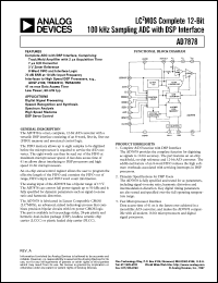 AD7878KN datasheet: 0.3-7V; 1000mW; LC2MOS complete, 12-bit, 100kHz, sampling ADC with DSP interface. For digital signal processing, speech recognition and synthesis, high speed modems, DSP servo control AD7878KN