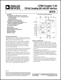AD7878BQ datasheet: 0.3-7V; 1000mW; LC2MOS complete, 12-bit, 100kHz, sampling ADC with DSP interface. For digital signal processing, speech recognition and synthesis, high speed modems, DSP servo control AD7878BQ
