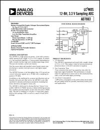 AD7883BN datasheet: 0.3-7V; 450mW; LC2MOS 12-bit nominalV:3.3V; sampling ADC. For battery powered portable systems, laptop computers AD7883BN
