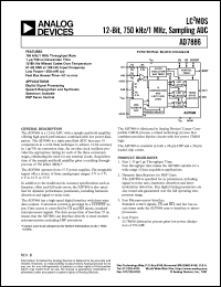 AD7886KD datasheet: 1000mW; LC2MOS 12-bit, 750kHz/1MHz, sampling ADC. For digital signal processing, speech recognition and systhesis, spectrum analysis, DSP servo control AD7886KD