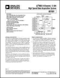 AD7891AS-1 datasheet: 0.3-7V; 450mW; LC2MOS 8-channel, 12-bit high speed, data acquisition system. For data acquisition systems, motor control, mobile communication base stations, instrumenatation AD7891AS-1