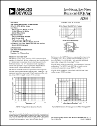 AD795JN datasheet: 18V; 500mW; low power, low noise precision FET Op Amp. For low noise photodiode preamps, CT scanners, precision I-to-V converters AD795JN