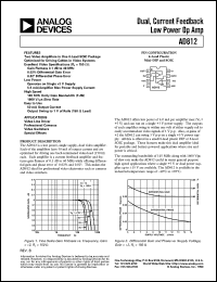 AD812AR-REEL7 datasheet: 18V; 1.3W; dual, current feedback low power Op Amp. For video lint driver, professional cameras, video switchers, special effects AD812AR-REEL7