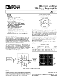 AD817AR datasheet: 18V; high speed, low power wide supply range amplifier AD817AR