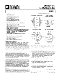 AD843SQ datasheet: 18V; 1.5W; 34MHz, CBFET fast settling Op Amp. For high speed sample-and-hold amplifiers, high bandwidth active filters AD843SQ
