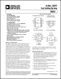 AD843SQ/883B datasheet: 18V; 1.5W; 34MHz, CBFET fast settling Op Amp. For high speed sample-and-hold amplifiers, high bandwidth active filters AD843SQ/883B