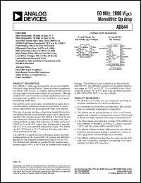 AD844JR-16-REEL datasheet: 18V; 1.5W; 60MHz, 1.1W; 2000V/mS monolithic Op Amp. For flash ADC input amplifiers, high-speed current DAC interfaces AD844JR-16-REEL