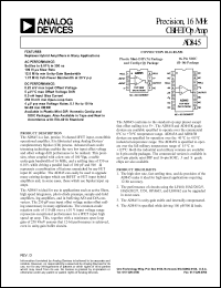 AD845JN datasheet: 18V; 1.6W; 16MHz, 1.1W; precision CBFET Op Amp AD845JN