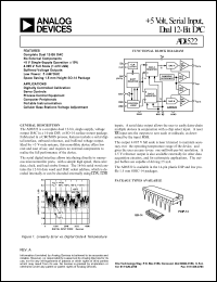 AD8522AR datasheet: 0.3-7V; 1.1W; serial input, dual 12-bit DAC. For digitally controlled calibration, servo controls, process control equipment AD8522AR