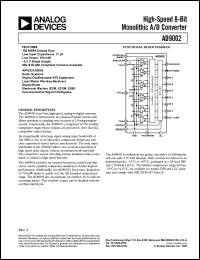 AD9002AD datasheet: 6V; 20mA; 8-bit high-speed monolithic A/D converter. For radar systems, digital oscilloscopes/ATE equipment AD9002AD