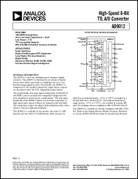 AD9012AJ datasheet: 6V; 30mA; 8-bit high-speed TTL A/D converter. For radar systems, digital oscilloscopes/ATE equipment AD9012AJ