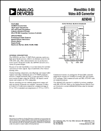 AD9048TE datasheet: 0.5-7V; 20mA; monolithic 8-bit video A/D converter. For professional video systems, special effects generators AD9048TE