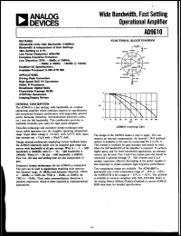 AD9610BH datasheet: 18V; 10mA; wide bandwidth, fast settling operational amplifier. For driving flash converters,nhigh speed DAC I/V converters AD9610BH