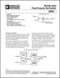 AD9901TE/883 datasheet: 7V; 30mA; ultra high speed phase/frequency discriminarot. For low phase noise reference loops, fast-tuning AGILE IF loops AD9901TE/883