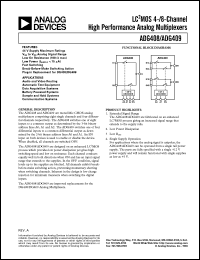 ADG408BRU datasheet: 44V; 20-40mA; LC2MOS 4-/8-channel high performance analog multiplexer. For audio and video routing, automatic test equipment ADG408BRU