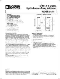 ADG408TQ datasheet: 44V; 20-40mA; LC2MOS 4-/8-channel high performance analog multiplexer. For audio and video routing, automatic test equipment ADG408TQ