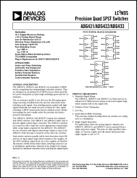 ADG431ABR datasheet: 44V; 30-100mA; 470mW; LC2MOS precision quad SPST switch. For audio and video switching, automatic test equipment, precision data acquisition ADG431ABR
