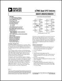 ADG441BN datasheet: 44V; 30-100mA; LC2MOS quad SPST switch. For audio and video switching, automatic test equipment, precision data acquisition ADG441BN