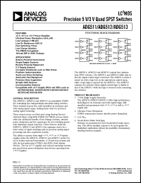 ADG511BN datasheet: 44V; 30-100mA; CMOS precision quad SPST switch. For battery-powered intruments, single supply systems, remote powered equipment, 5V supply systems ADG511BN