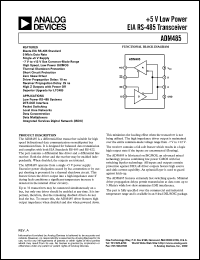 ADM485JR datasheet: Nominal:+5V; 450-500mW; EIA RS-485 transceiver. For low power RS-485 systems, DTE-DCE interface, packet switching, local area networks, data concentration ADM485JR