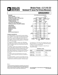 ADM560JRS datasheet: 0.3-6V; 900mW; RS-232 notebook PC serial port driver/receiver. For laptop, palmtop and notebook computers, peripherals, modems, printers, battery opearted equipment ADM560JRS