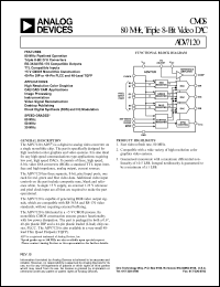 ADV7120KN50 datasheet: +7V; CMOS 50MHz, triple 8-bit video DAC. For high resolution color graphics, CAE/CAD/CAM applications, image processing, instrumentation, video signal reconstruction ADV7120KN50