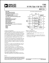 ADV7120KP80 datasheet: +7V; CMOS 80MHz, triple 8-bit video DAC. For high resolution color graphics, CAE/CAD/CAM applications, image processing, instrumentation, video signal reconstruction ADV7120KP80