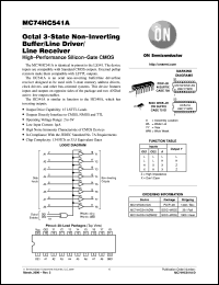 MC74HC541ADTEL datasheet: Octal 3-State  Non-Inverting Buffer/Line Driver/Line Receiver MC74HC541ADTEL