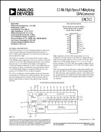 DAC312HS datasheet: +-18V; input current: 1.25mA; 1000mW; 12-bit high speed multiplying D/A converter DAC312HS
