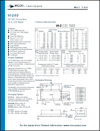 VI-200EX datasheet: InputV:12V; outputV:5V; 50-200W; 10-40A; DC-DC converter VI-200EX