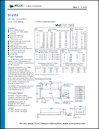 VI-20TEX datasheet: InputV:12V; outputV:6.5V; 50-200W; 10-40A; DC-DC converter VI-20TEX