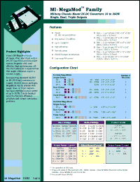 MI-P5VX-XXX datasheet: InputV:155V; outputV:5.8V; 100-200W; 20-..A; dual output DC-DC converter provide power system designers with cost-effective, high performance, off-the-shelf solutions MI-P5VX-XXX