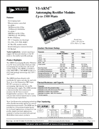 VI-ARM-H1S datasheet: 500-1500W; 90-264Vac; autoranging rectifier module/ For systems requiring a rugged, full featured interface to the AC mains in the smallest possible package VI-ARM-H1S