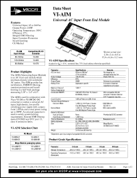 VI-AIM-I1 datasheet: InputV:85-264Vac; outputV:120-373Vdc; 250W; universal AC input front end module VI-AIM-I1