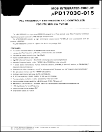 uPD1703C-015 datasheet: PLL frequency synthesizer and controller for FM/MW/LW tuner uPD1703C-015