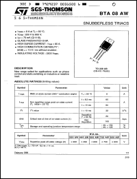 BTA08-400AW datasheet: Snubberless triac, 8A, 400V BTA08-400AW