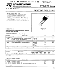 BTB08-400A datasheet: Sensitive gate  triac, 8A, 400V BTB08-400A